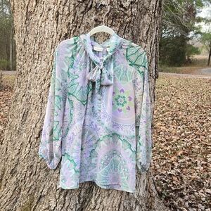 EVA MENDES for New York & Company Pastel Patterned Blouse. Size L. Like New!